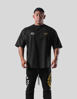 LÝFT × Power House Gym Logo Wide Shoulder Big T-Shirt - Black
