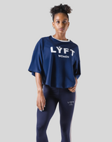 LÝFT Club Wide Cropped T-Shirt - Navy