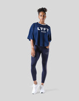 LÝFT Club Wide Cropped T-Shirt - Navy