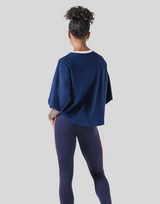 LÝFT Club Wide Cropped T-Shirt - Navy