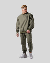Old English Extra Wide Crewneck Sweat - Olive