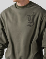 Old English Extra Wide Crewneck Sweat - Olive