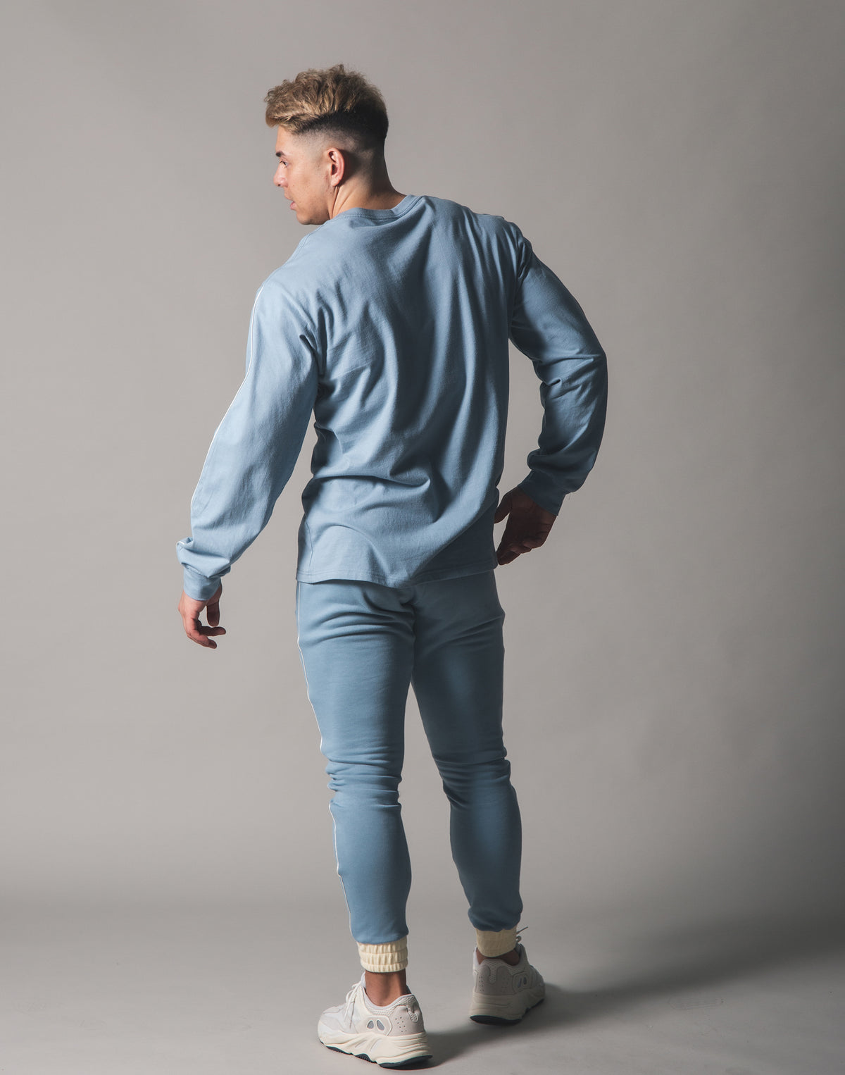 Piping Big Long T-Shirt - L.Blue