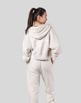 Zip-Up Cropped Light Sweat Hoodie - Ivory