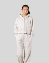 Zip-Up Cropped Light Sweat Hoodie - Ivory