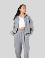 Zip-Up Cropped Light Sweat Hoodie - Grey