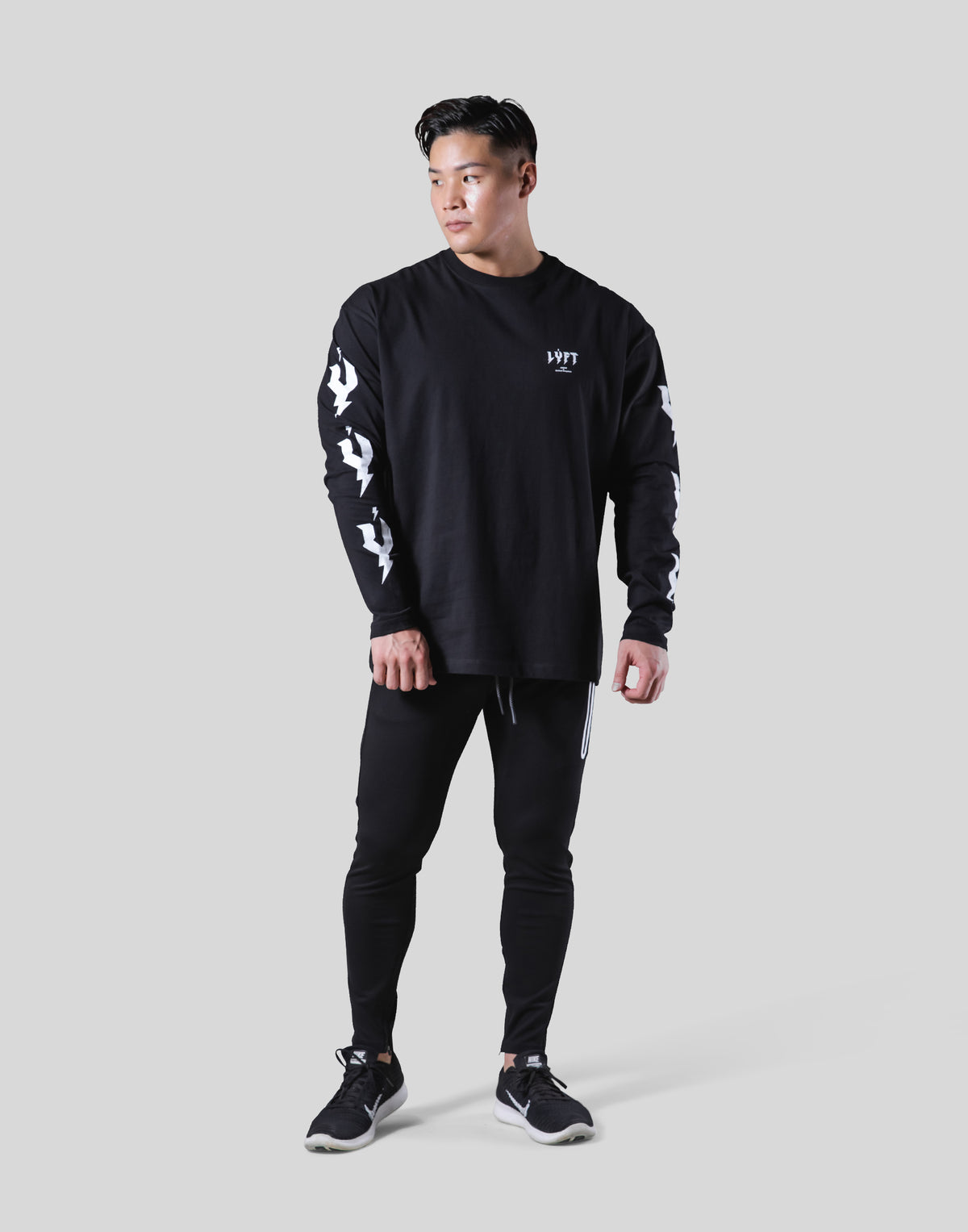 Thunder Y Sleeve Long T-Shirt - Black