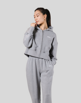 Zip-Up Cropped Light Sweat Hoodie - Grey