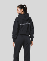 Zip-Up Cropped Light Sweat Hoodie - Black