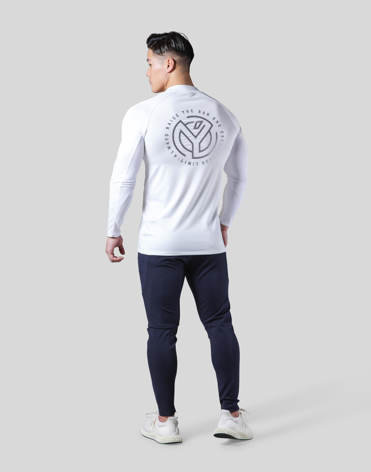 Half Zip Stretch Long T-Shirt - White