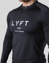 Half Zip Stretch Long T-Shirt - Black