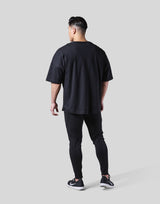 Thunder Logo Wide Shoulder Big T-Shirt - Black