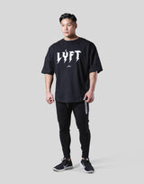 Thunder Logo Wide Shoulder Big T-Shirt - Black