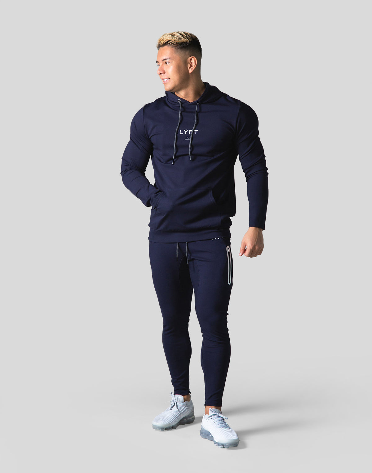 Slim Fit Stretch Pullover Hoodie - Navy