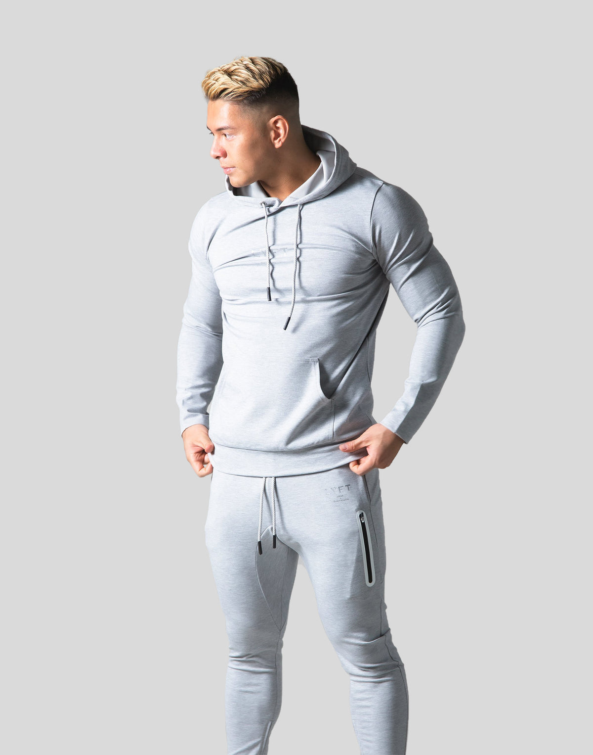 Slim Fit Stretch Pullover Hoodie - Grey