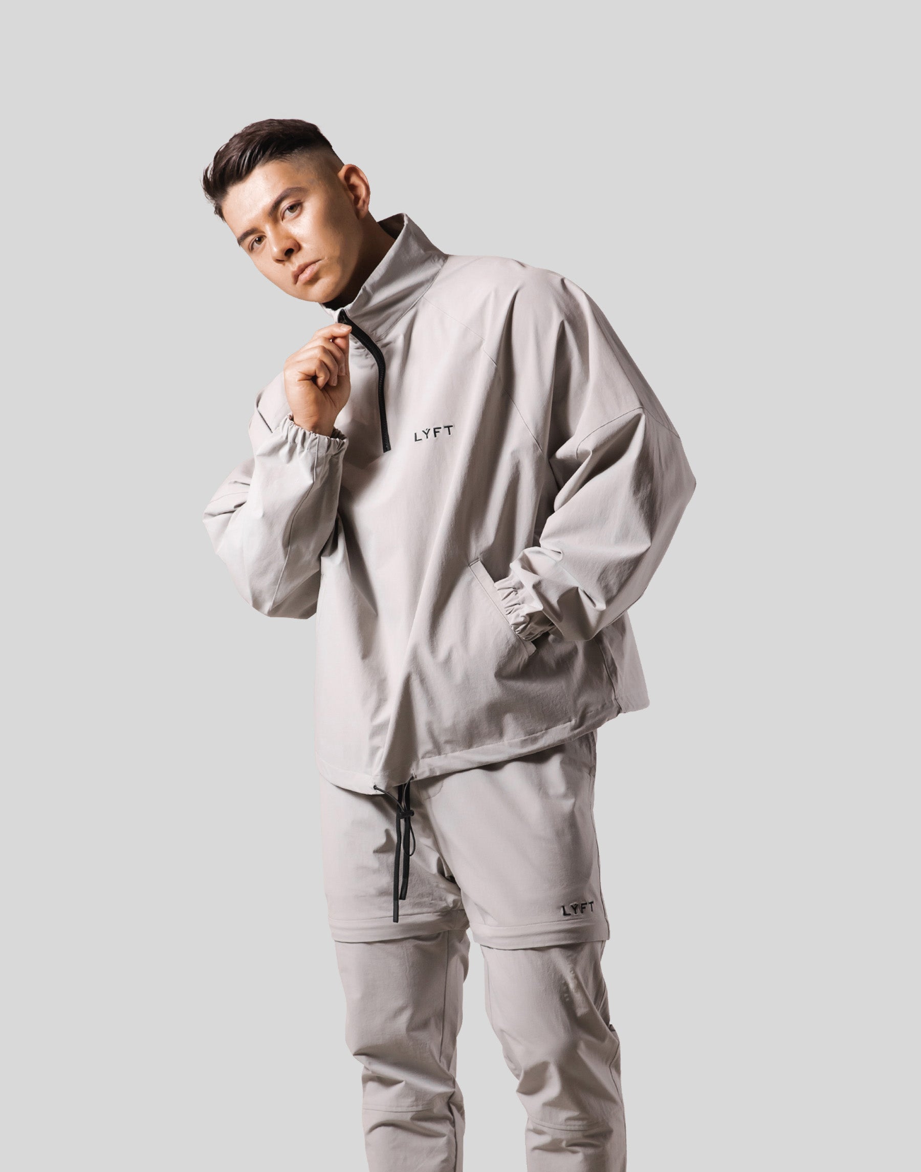 Back Message Half Zip Track Jacket - Grey