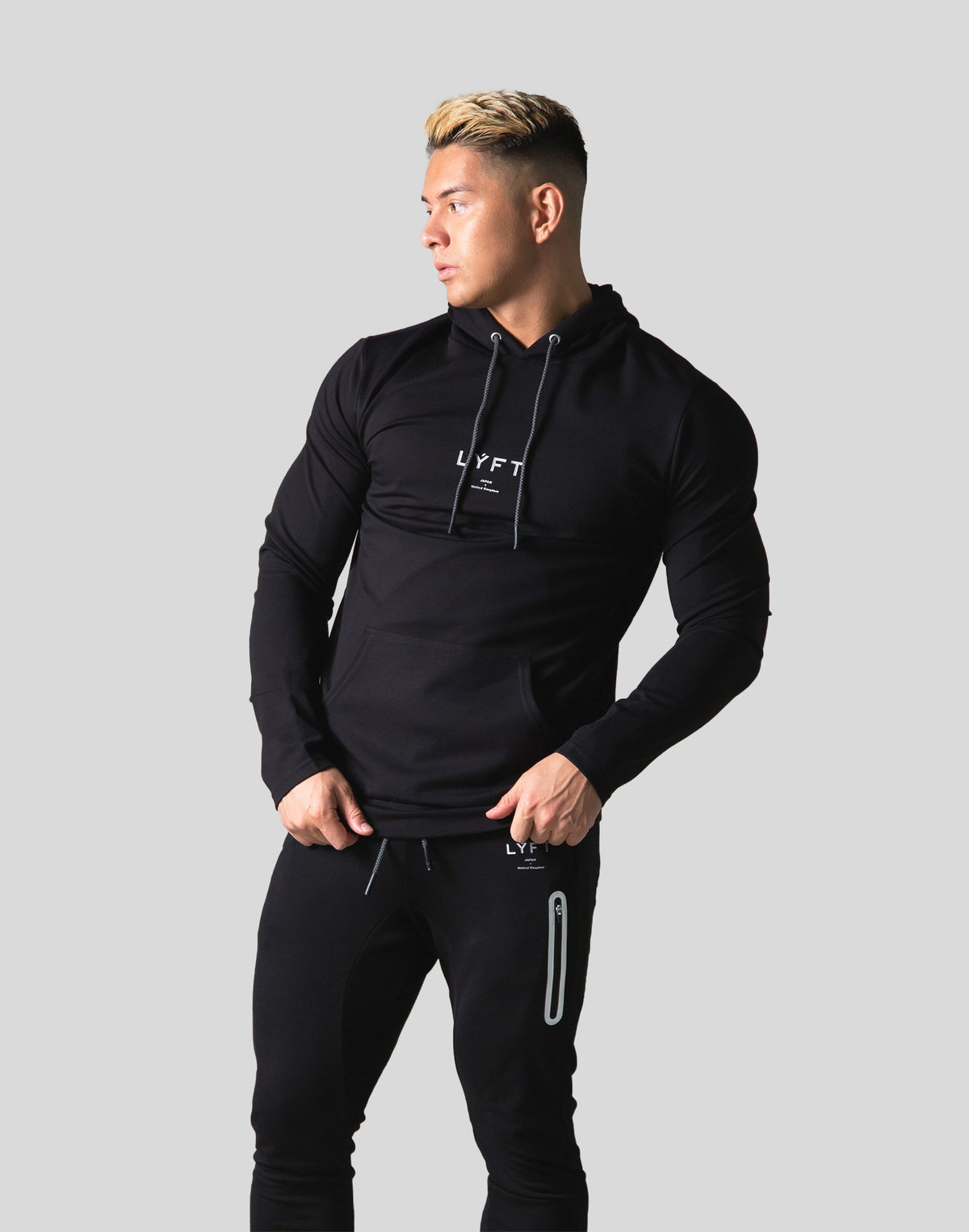 Slim Fit Stretch Pullover Hoodie - Black