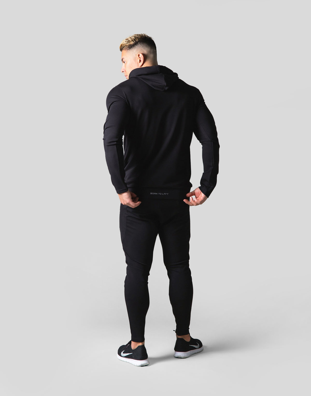 Slim Fit Stretch Pullover Hoodie - Black
