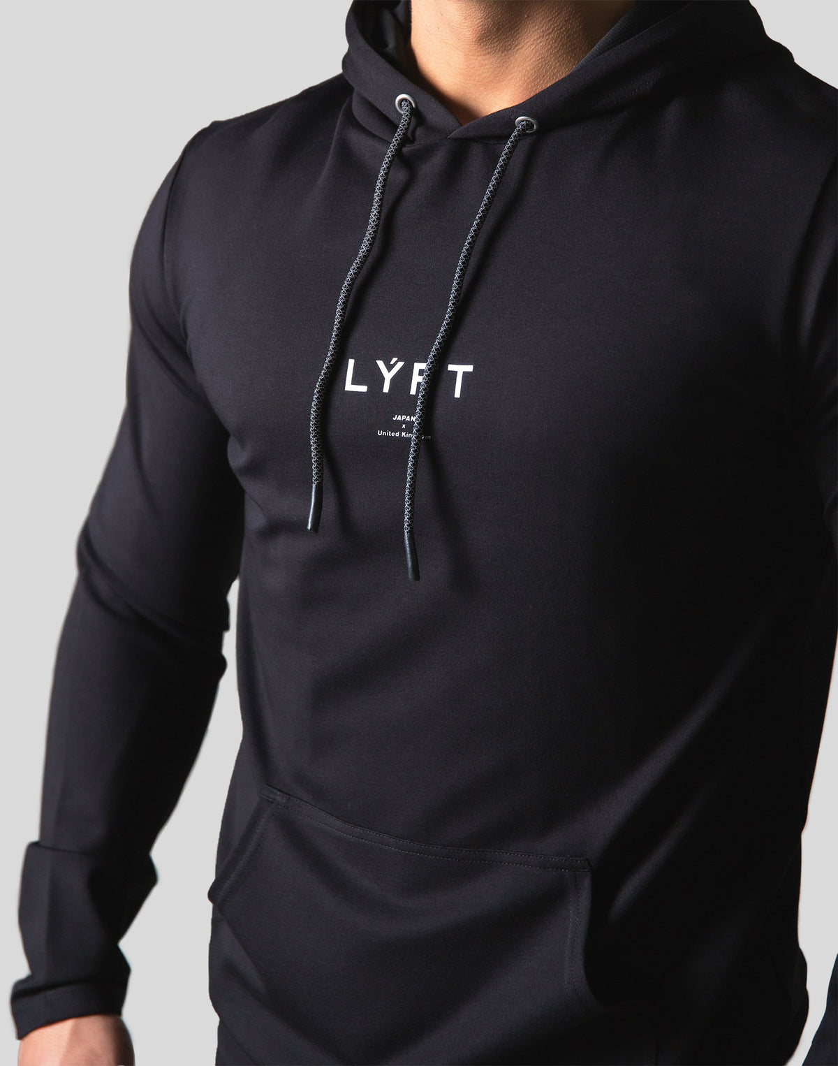 Slim Fit Stretch Pullover Hoodie - Black
