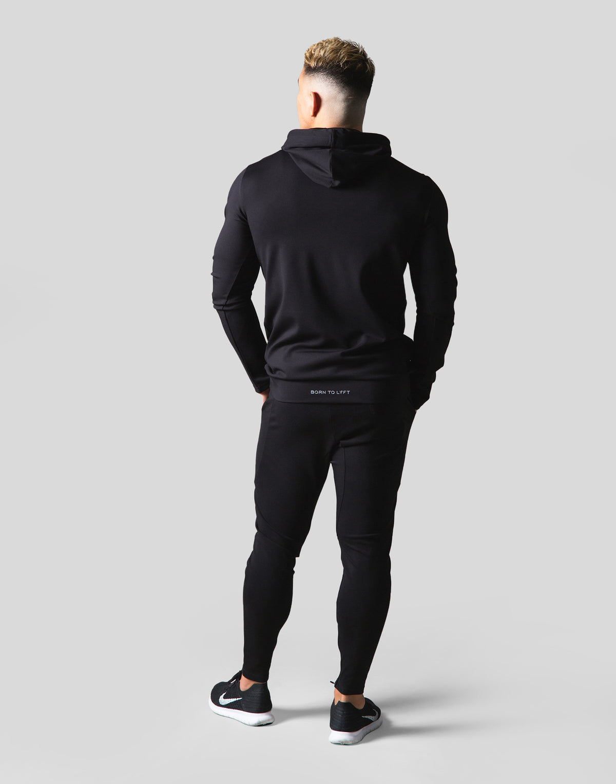 Slim Fit Stretch Pullover Hoodie - Black