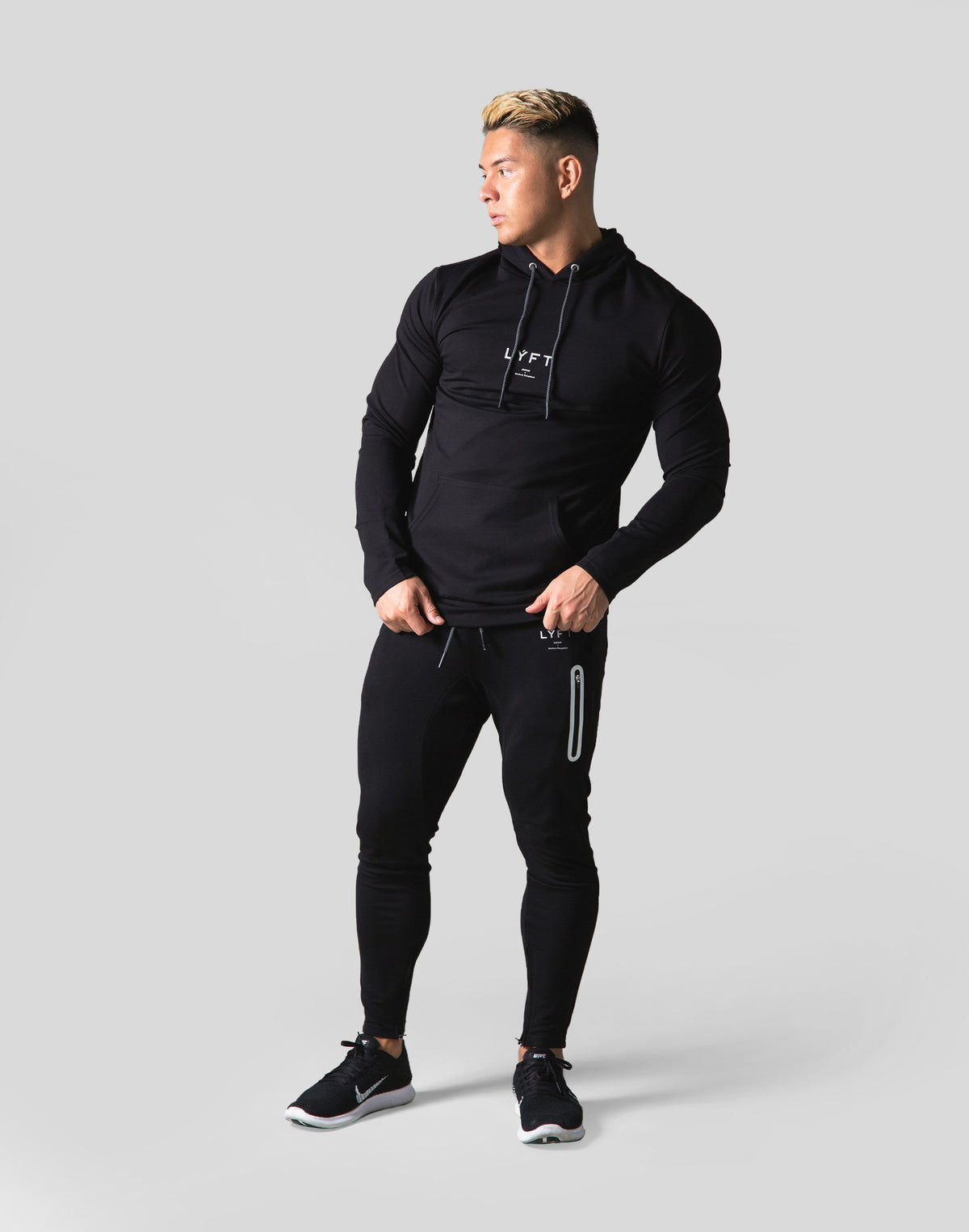 Slim Fit Stretch Pullover Hoodie - Black