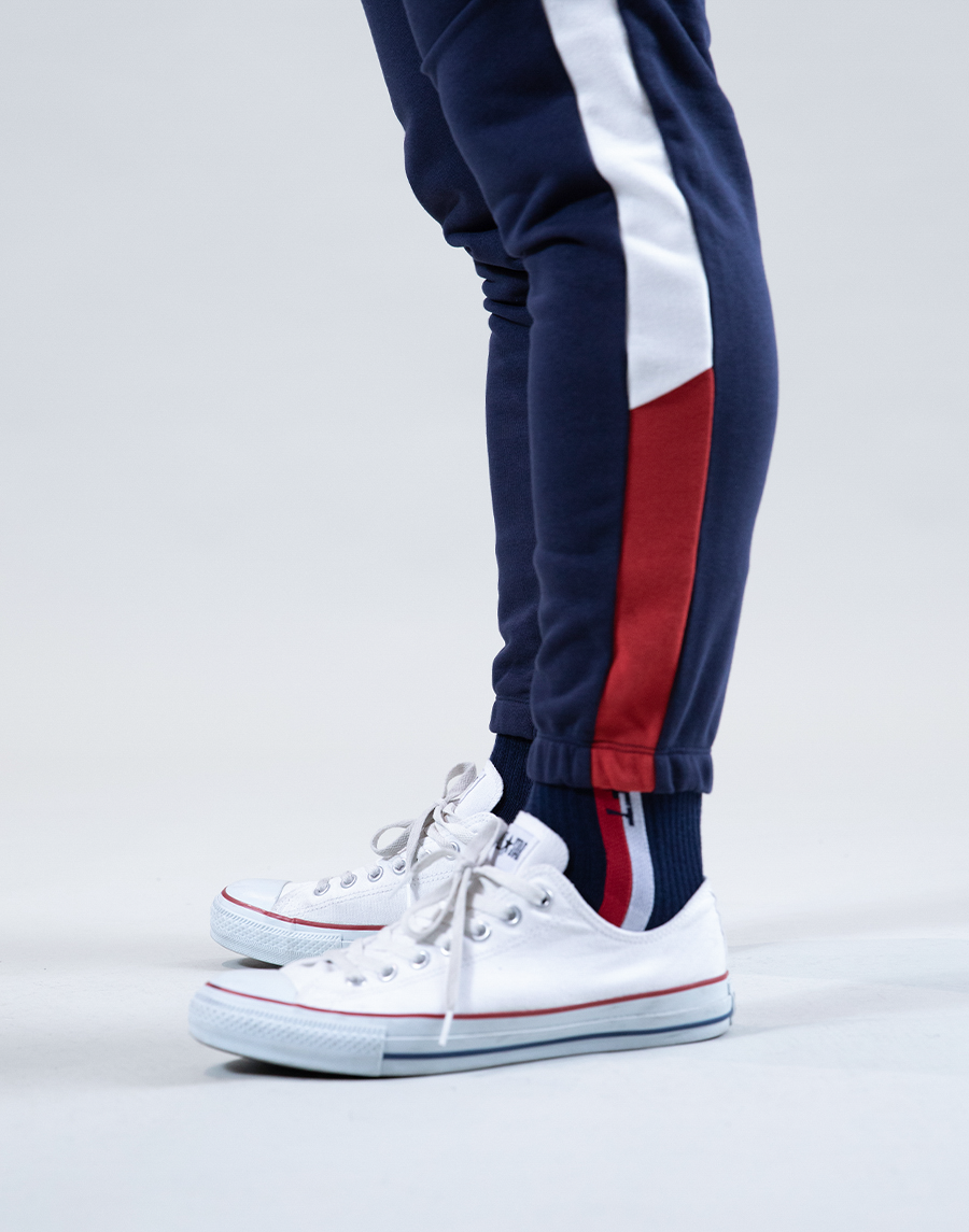 Bi-Color Line Sweat Pants - Navy