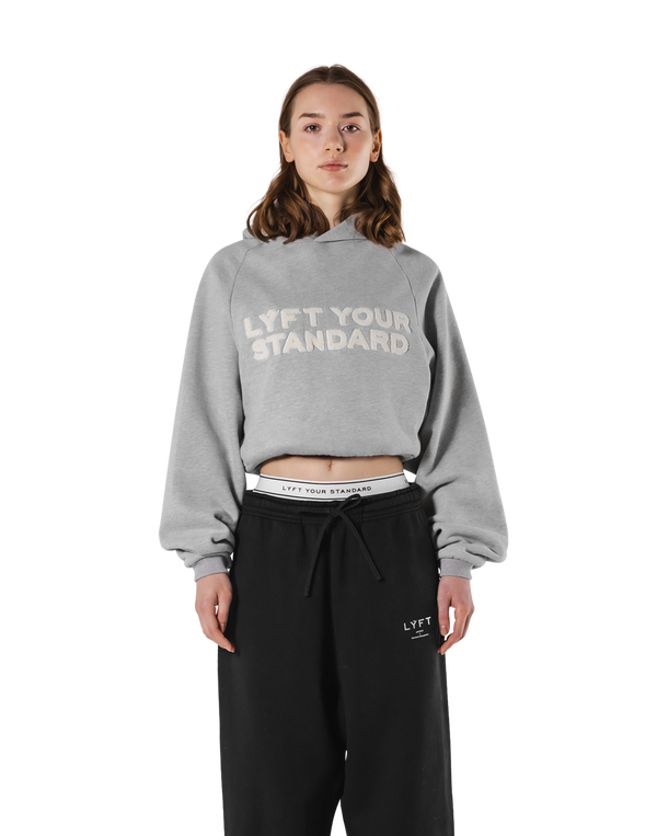 Pile Wappen Cropped Hoodie - Grey