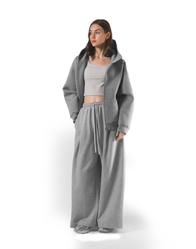 Double Face Zip-Up Hoodie - Grey