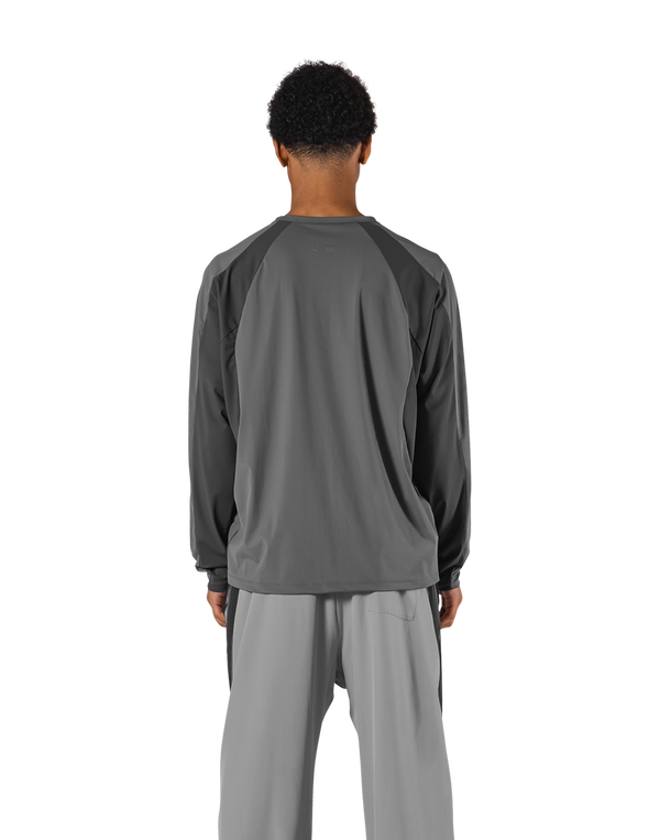 Round Pattern Waffle Nylon Stretch Long T-Shirt - D.Grey