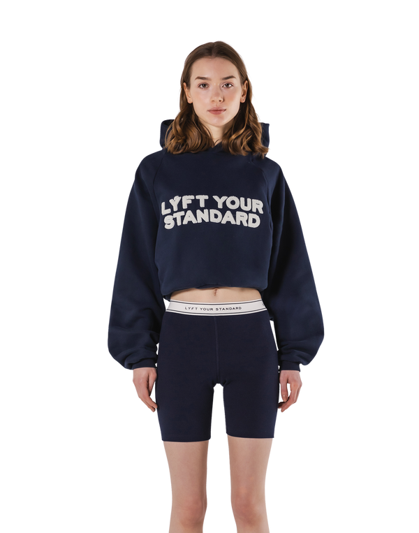 Pile Wappen Cropped Hoodie - Navy