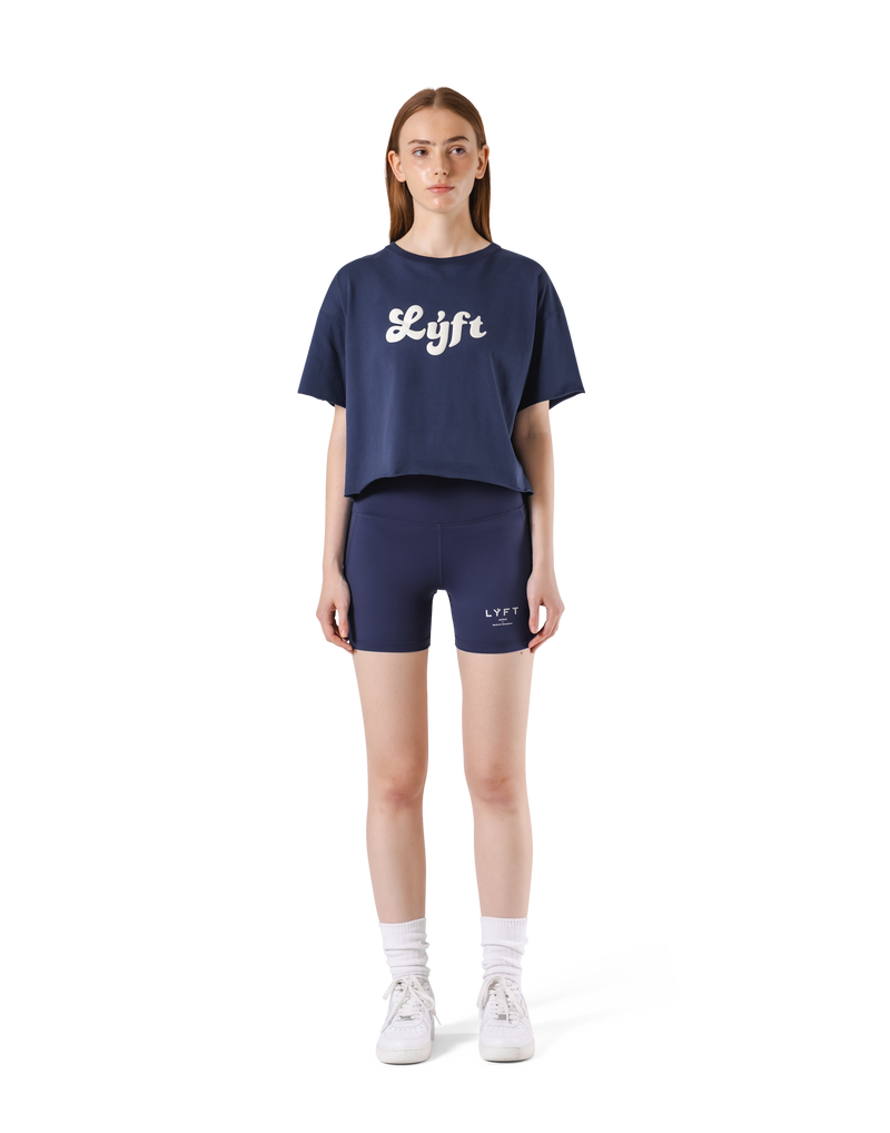 Old Logo Wide Cropped T-Shirt - Navy