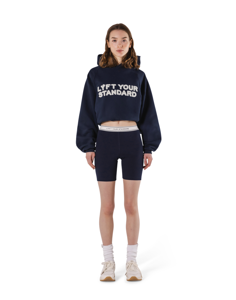 Pile Wappen Cropped Hoodie - Navy