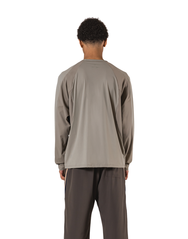 Round Pattern Waffle Nylon Stretch Long T-Shirt - Beige