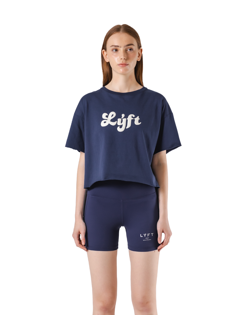 Old Logo Wide Cropped T-Shirt - Navy