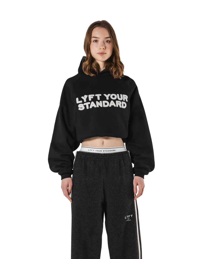 Pile Wappen Cropped Hoodie - Black