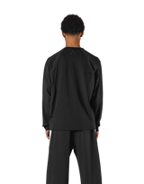 Round Pattern Waffle Nylon Stretch Long T-Shirt - Black