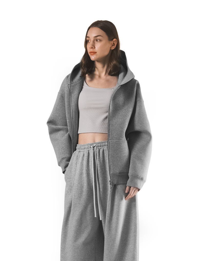 Double Face Zip-Up Hoodie - Grey