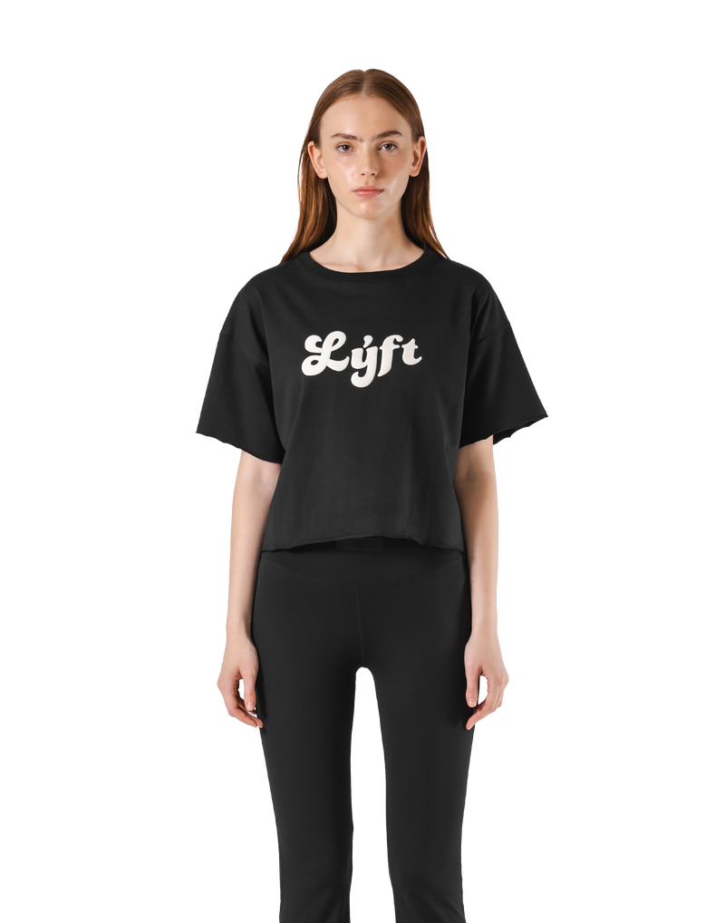 Old Logo Wide Cropped T-Shirt - Black