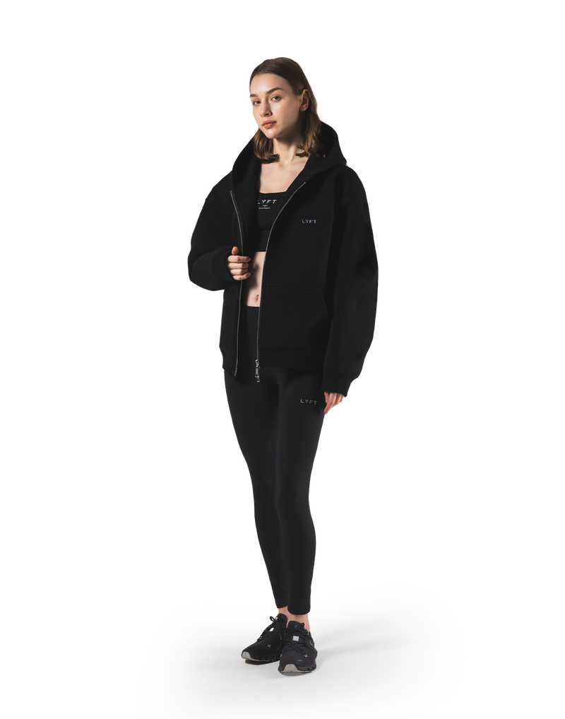 Double Face Zip-Up Hoodie - Black