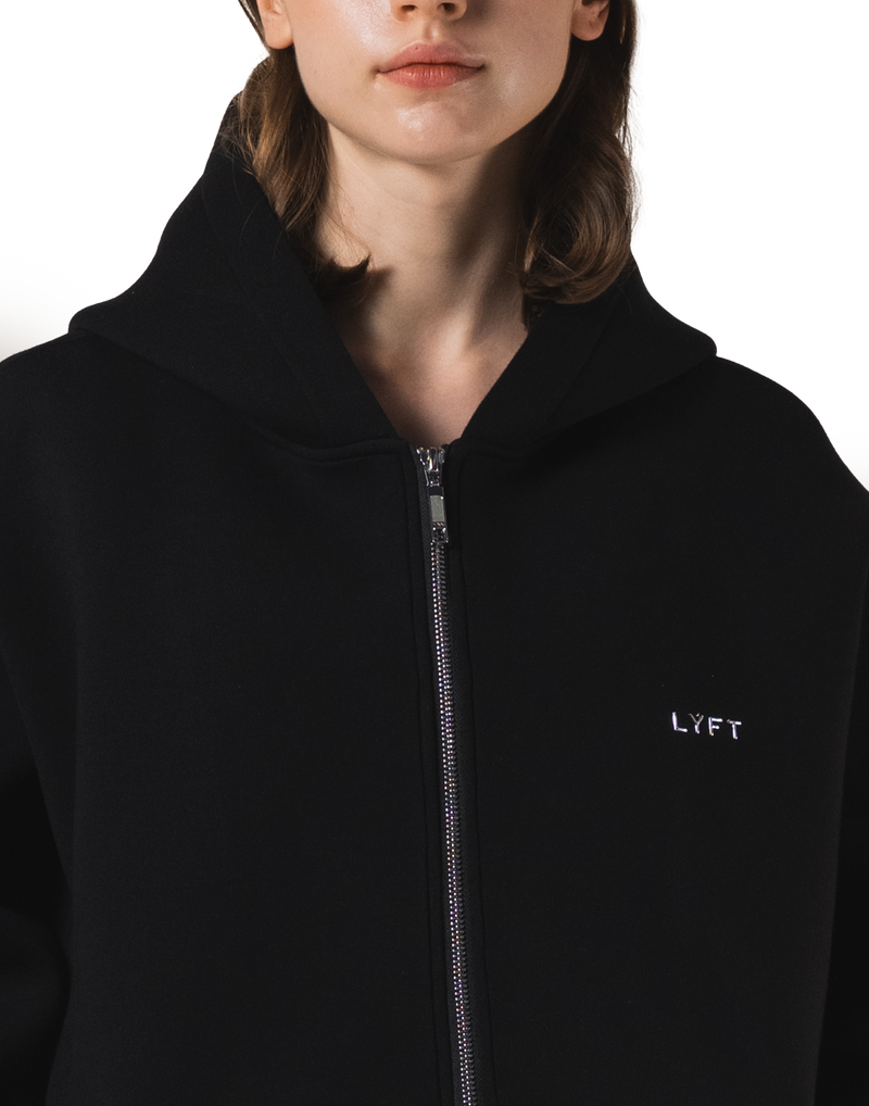 Double Face Zip-Up Hoodie - Black