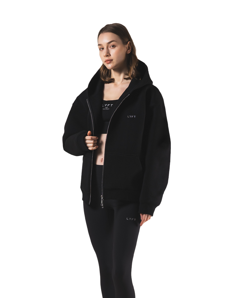 Double Face Zip-Up Hoodie - Black