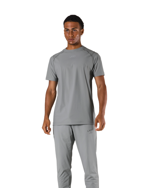 Back Mesh Stretch Slim T-Shirt - Grey