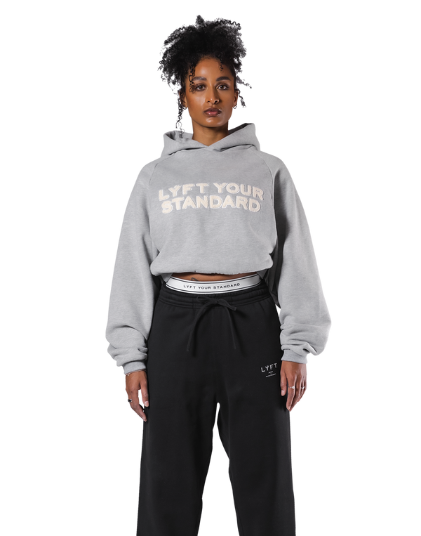 Pile Wappen Cropped Hoodie - Grey