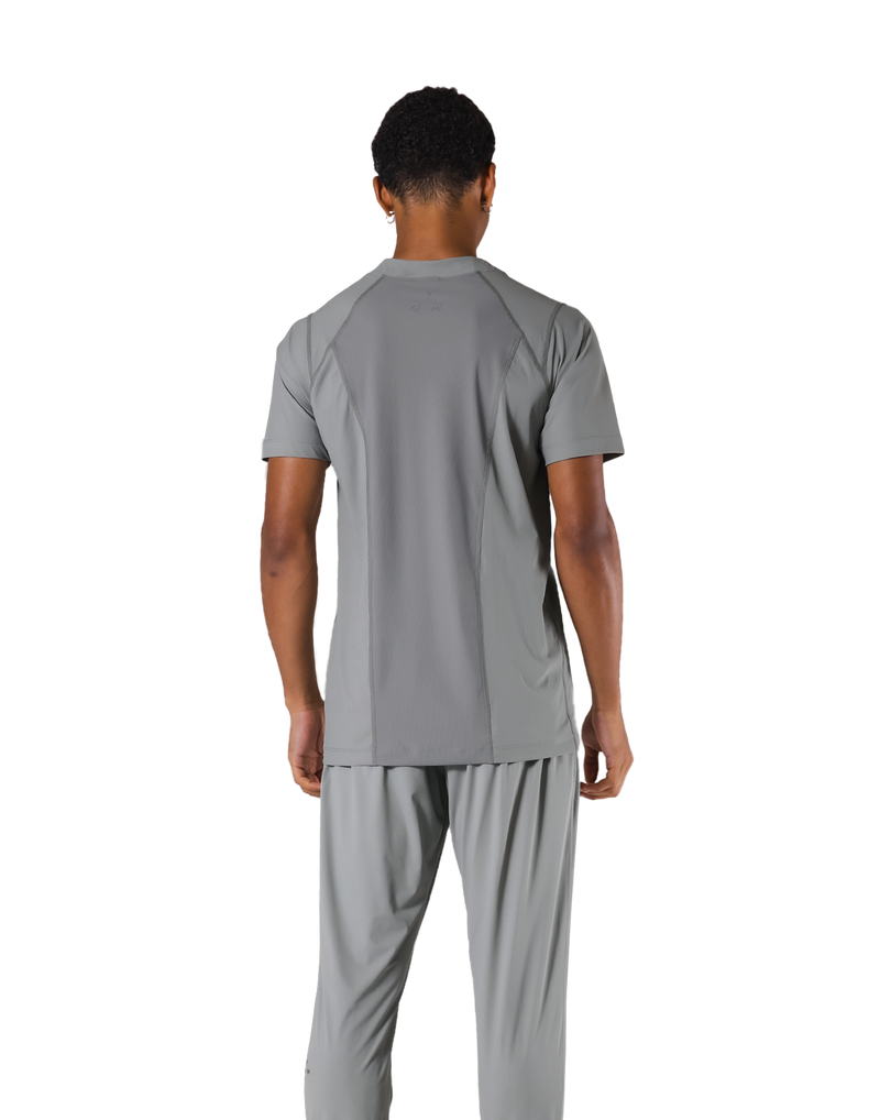 Back Mesh Stretch Slim T-Shirt - Grey