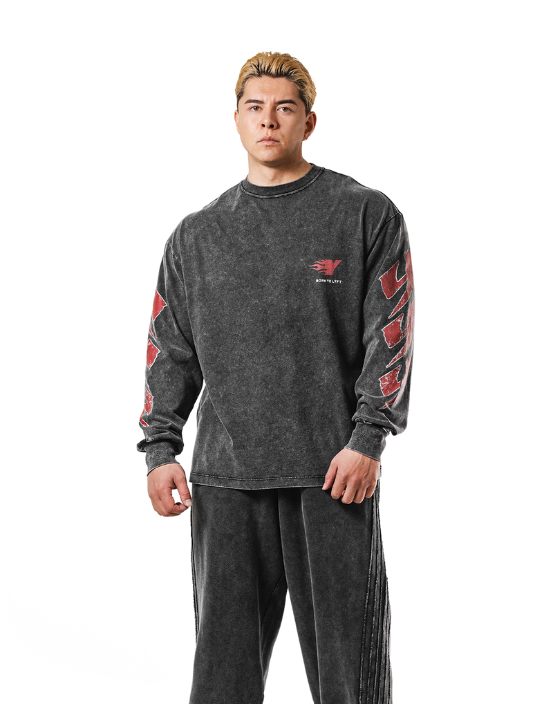 Fire Ý Graphic Long Sleeve T-Shirt - Black