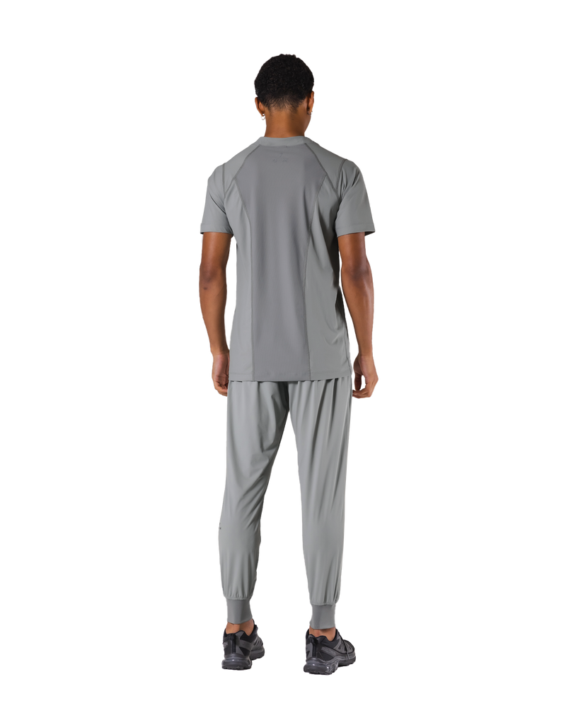 Back Mesh Stretch Slim T-Shirt - Grey