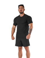 Back Mesh Stretch Slim T-Shirt - Black