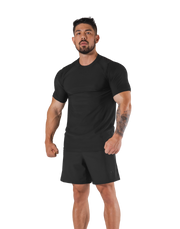 Back Mesh Stretch Slim T-Shirt - Black