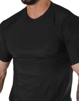 Back Mesh Stretch Slim T-Shirt - Black