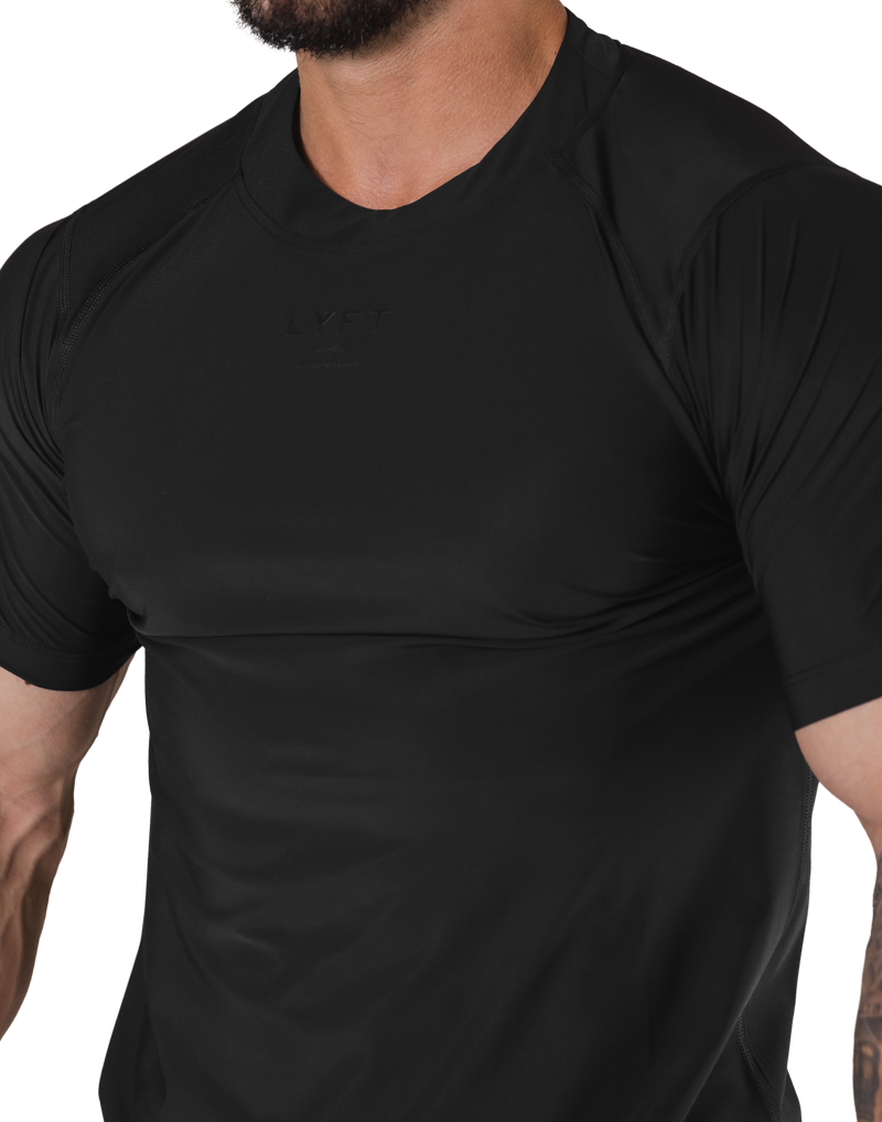 Back Mesh Stretch Slim T-Shirt - Black